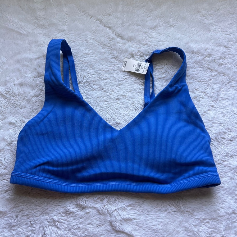 OFFLINE by Aerie Goals Ribbed V-Neck Sports Bra Royal Blue Large 37576691 NWT